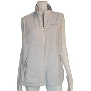 Free Country Reversible Quilted Puffer Vest White Gray Sherpa Lined Women Sze XL